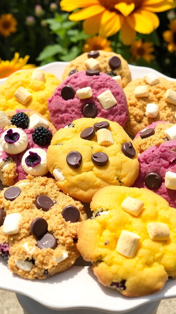 A colorful assortment of Crumble Cookies including Lemon Blueberry, Chocolate Chip, and S